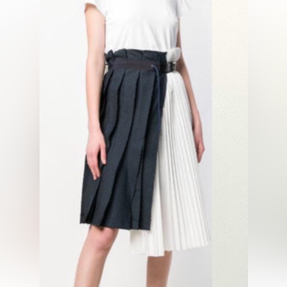 Sacai Black and White Pleated Asymmetric Skirt